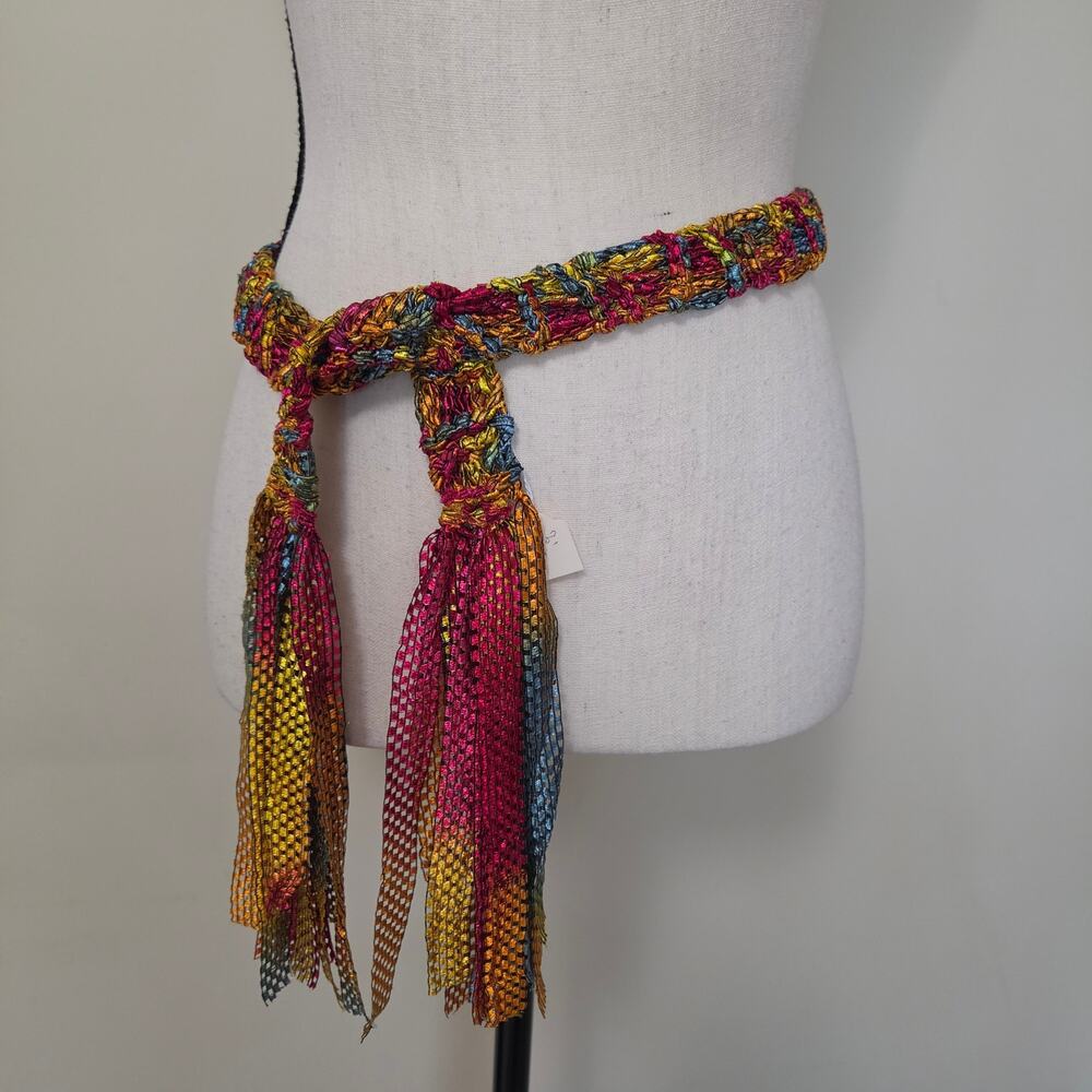 NWT Handmade Boho Gypsy Long Narrow Fringe Ladder Ribbon Belt Sash Scarf Artsy